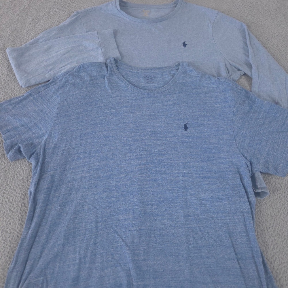 LOT OF 2 Polo Ralph Lauren Shirt Mens XXL Blue Custom Fit Cotton Pony Logo